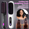 Portable Wireless Hair Straightener Brush | USB Rechargeable Negative Ion Hot Comb with LED Display & Adjustable Temperature