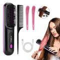 Portable Wireless Hair Straightener Brush | USB Rechargeable Negative Ion Hot Comb with LED Display & Adjustable Temperature