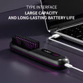 Portable Wireless Hair Straightener Brush | USB Rechargeable Negative Ion Hot Comb with LED Display & Adjustable Temperature